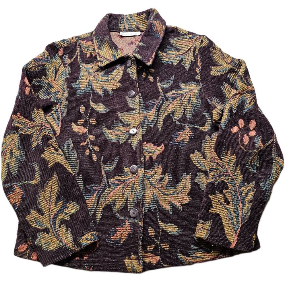 Dressbarn Tapestry Jacket Women Multi Floral Long Sleeve Collared Button Front
